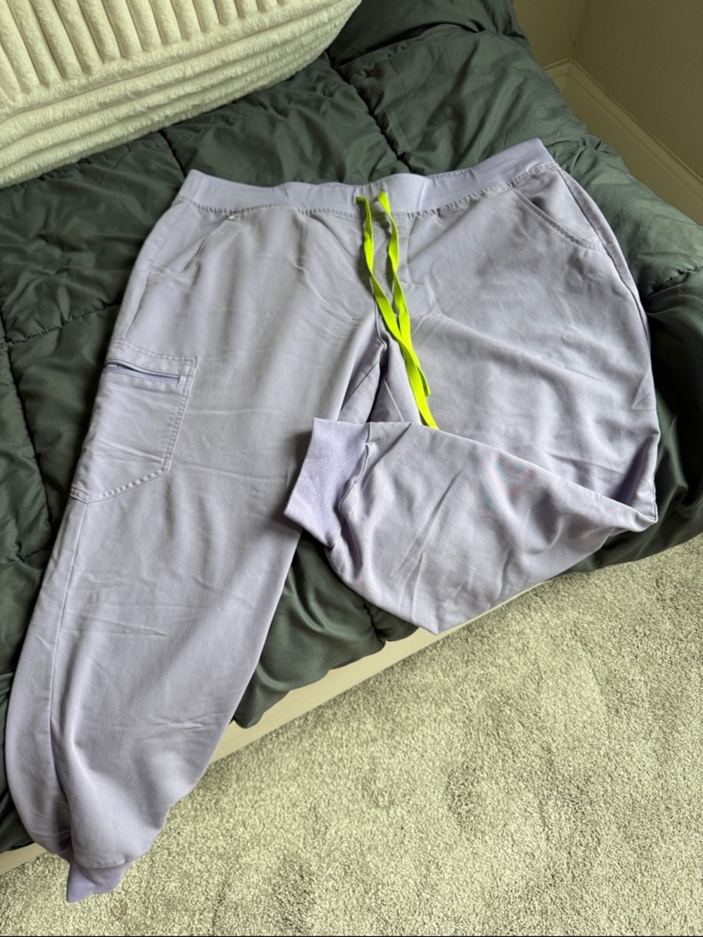 Figs Lavender Joggers with Neon Yellow Drawstring